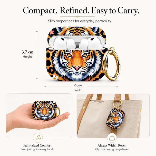 Alt view image 2 of 7 - Compatible with AirPod Pro 3 Case (2025), Stylish Pattern Protective Cover with Keychain, Shockproof Anti-Drop TPU Case for Women and Men(Tiger Face Floral Leopard)