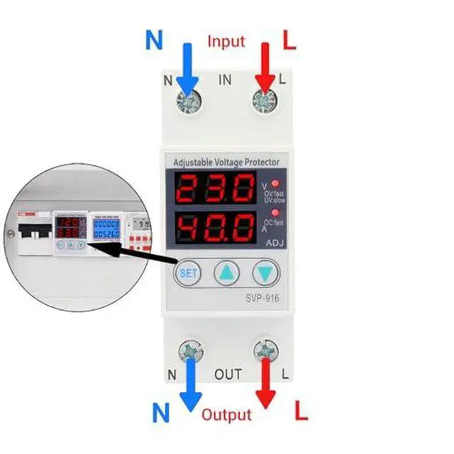 Alt view image 6 of 7 - Single Phase Voltage Protector Adjustable Over Under Voltage Protector 230VAC Current Protector for Home Appliances(40A)