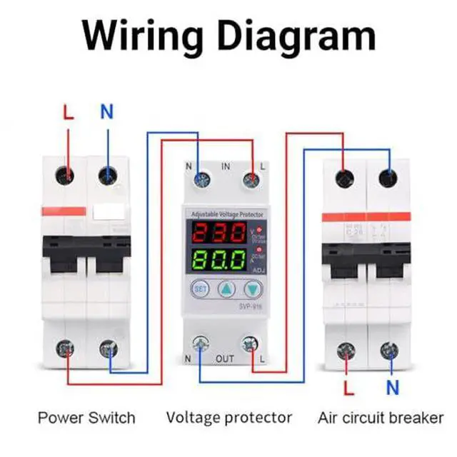 Alt view image 5 of 7 - Single Phase Voltage Protector Adjustable Over Under Voltage Protector 230VAC Current Protector for Home Appliances(40A)