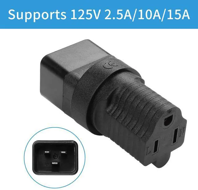 Alt view image 5 of 6 - 2 Pack IEC C20 to NEMA 5-15R Power Adapter 15A 125V NEMA 5-15P to C20 AC Power Converter for PDUs and Network Equipment