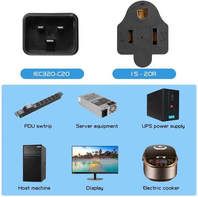 Alt view image 6 of 6 - 2 Pack IEC C20 to NEMA 5-15R Power Adapter 15A 125V NEMA 5-15P to C20 AC Power Converter for PDUs and Network Equipment