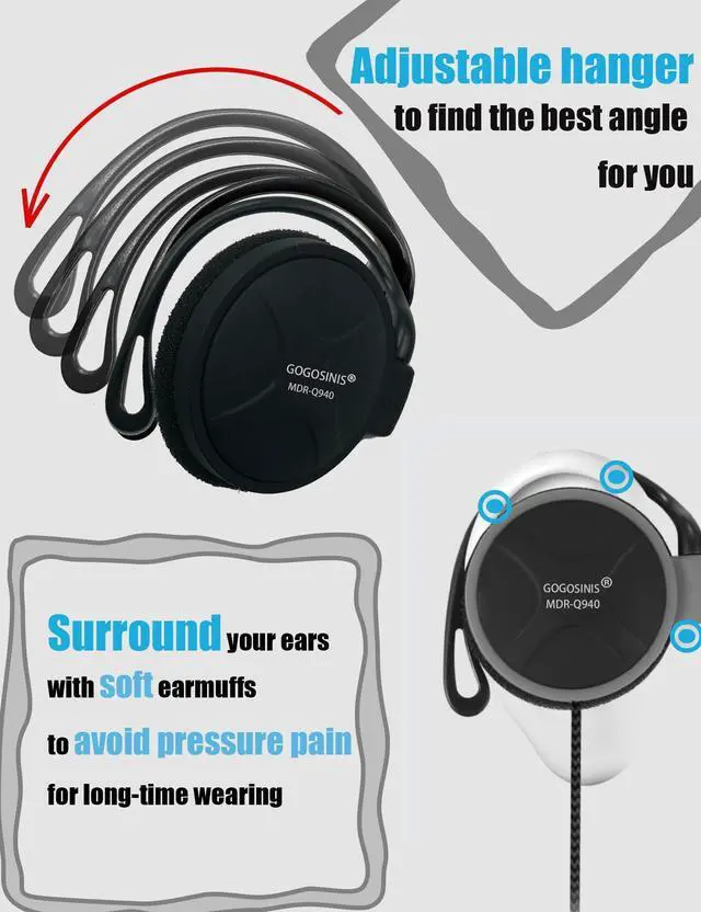Alt view image 3 of 6 - Comfortable Kids On-Ear Headphones for School with Soft Sponge Cushions, Adjustable Earhooks, 3.5mm Jack, and Headphone Case - Perfect for Tablets and Computers (Black)