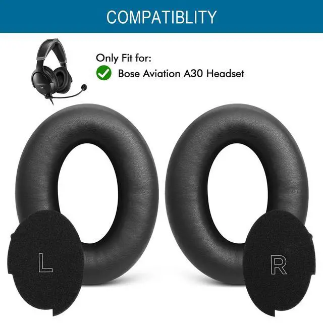 Alt view image 2 of 7 - Ear Pads for Bose A30 Headset, Replacement Ear Cushions for Aviation 30 | Upgraded Protein Leather Thicken Memory Foam (Black)