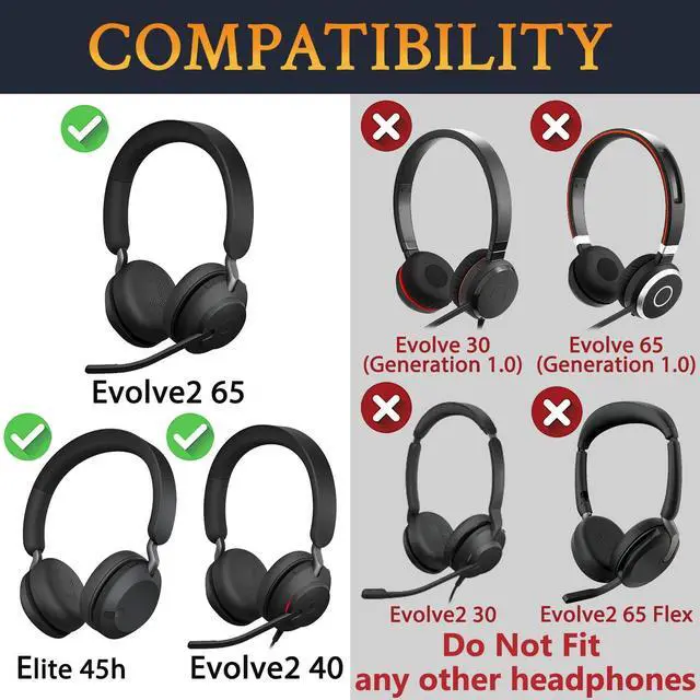 Alt view image 2 of 6 - Suede Ear Cushions for Jabra Evolve2 65, Elite 45h - Black | Earpads for Evolve2 65(UC/MS), Evolve2 40(UC/MS/USB), Elite 45h On-ear Headphones