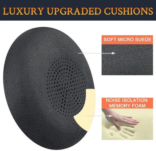 Alt view image 3 of 6 - Suede Ear Cushions for Jabra Evolve2 65, Elite 45h - Black | Earpads for Evolve2 65(UC/MS), Evolve2 40(UC/MS/USB), Elite 45h On-ear Headphones