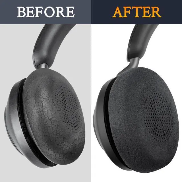 Alt view image 6 of 6 - Suede Ear Cushions for Jabra Evolve2 65, Elite 45h - Black | Earpads for Evolve2 65(UC/MS), Evolve2 40(UC/MS/USB), Elite 45h On-ear Headphones