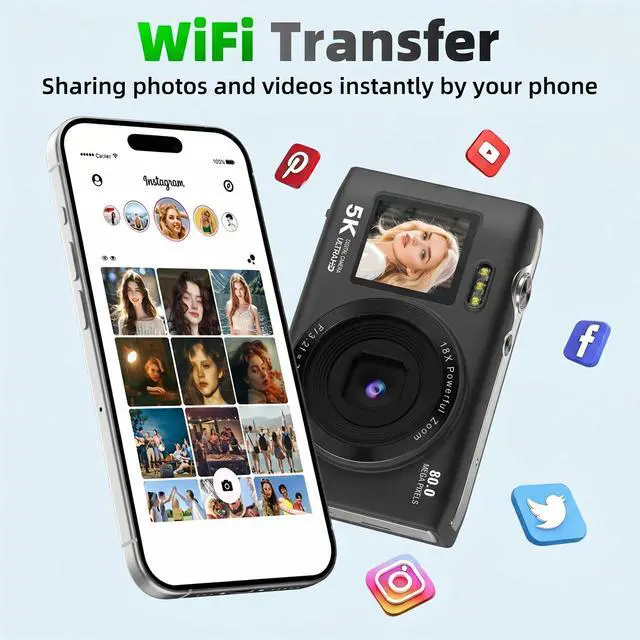 Alt view image 6 of 6 - 5K Digital Camera Dual Screen Cameras for Photography | 18X Zoom Point and Shoot Digital Camera for Beninners Teens,Campus,Travel 2 Batteries(32GB Card)