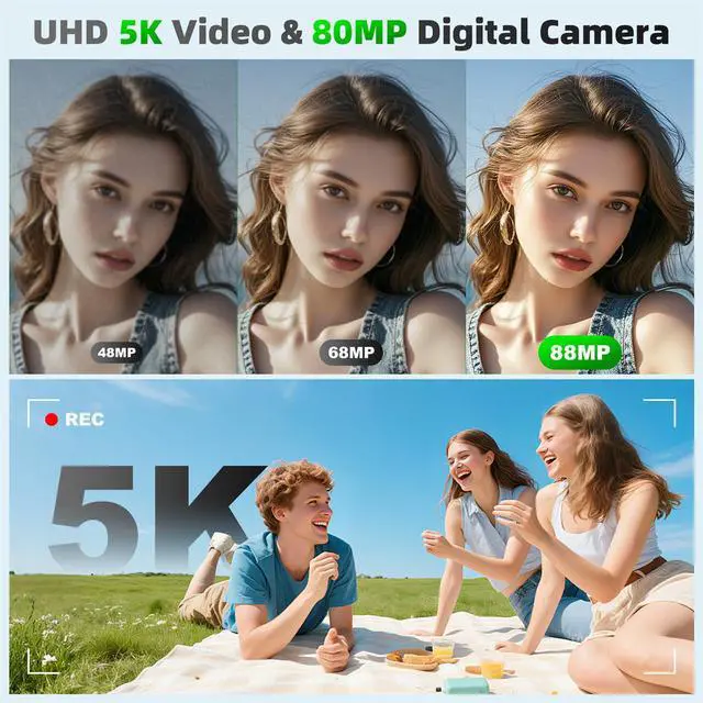 Alt view image 2 of 6 - 5K Digital Camera Dual Screen Cameras for Photography | 18X Zoom Point and Shoot Digital Camera for Beninners Teens,Campus,Travel 2 Batteries(32GB Card)