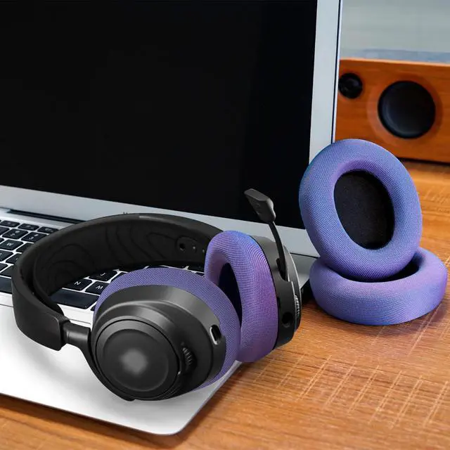 Alt view image 6 of 7 - Ear Pads Replacement for SteelSeries Arctis Nova - Magic Mesh Fabric Earpads for Arctis Nova Pro Wired, Nova 1, 3, 4, 5, 7 Headphones - Made by GEVO Cushions with High-Density Foam - Purple