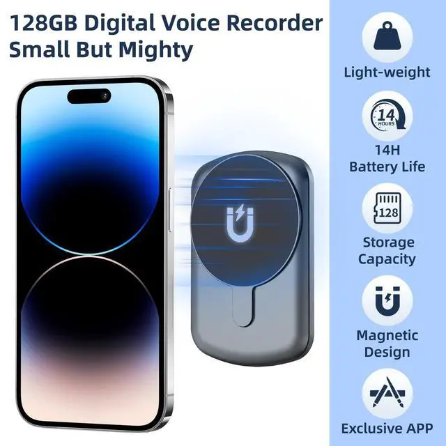 Alt view image 5 of 7 - AI Note Taker Transcription with APP 128GB Voice Recorder for Phone Call | 24 Hours Battery Life,32+ Languages,Real-Time Transcription,Magnetic backside,Offline Recording Recorder for Lecture,Meeting