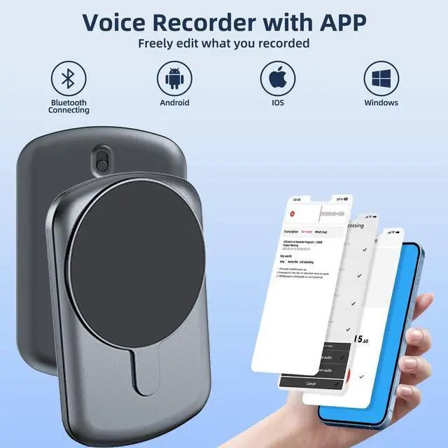 Alt view image 6 of 7 - AI Note Taker Transcription with APP 128GB Voice Recorder for Phone Call | 24 Hours Battery Life,32+ Languages,Real-Time Transcription,Magnetic backside,Offline Recording Recorder for Lecture,Meeting