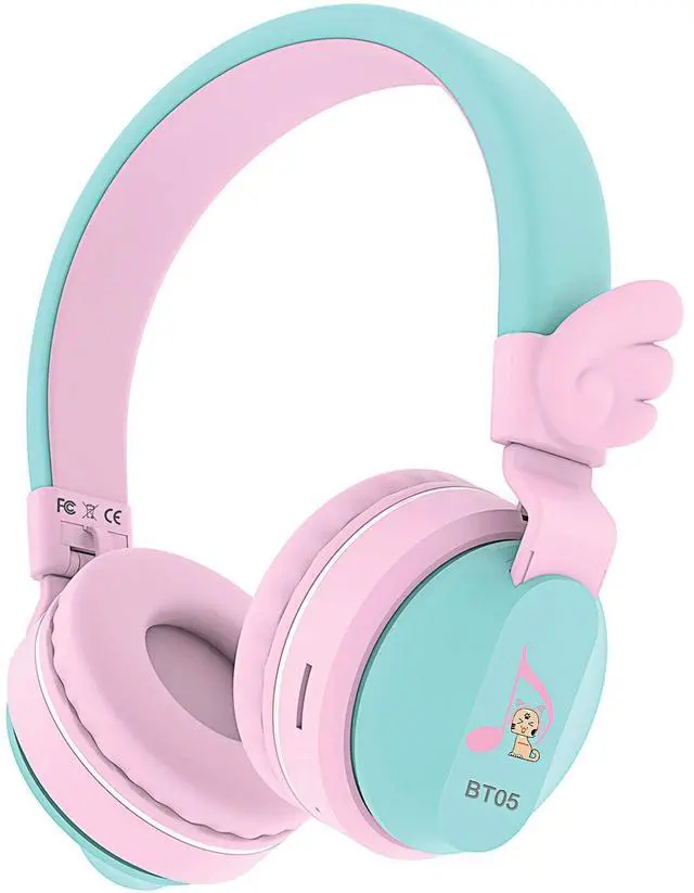 Main image of Kids Bluetooth Headphones, BT05 Wireless Kids Headphones Over Ear with Volume Limited and Mic/TF Card Compatible for iPad/iPhone/Tablet (Pink&Green)