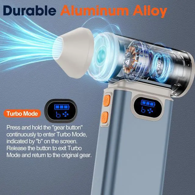 Alt view image 5 of 6 - Metal Electric Compressed Air Duster, 300000RPM High Speed Rechargeable Air Blower&Pump for Leaf Blower with Digital Display, 4-Speed Modes-Brushless Motor Mini PC Dust Cleaner with Light(Silver)