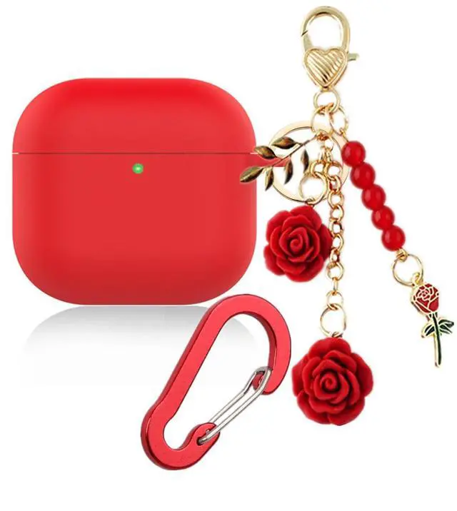 Main image of Case for Airpods 4 Case with Cute Keychain, Silicone Shockproof Protective Cover Compatible with Airpods 4th Generation case Charging Headphone Case Cover for Women Girl (Red)