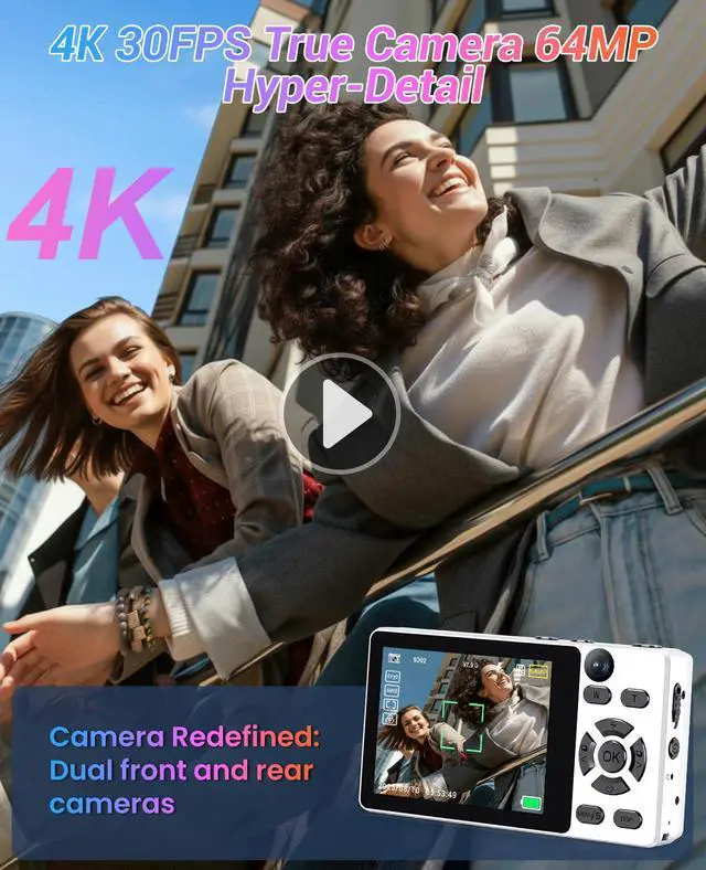 Alt view image 2 of 6 - 4K Digital Camera for Photography Autofocus,18X Zoom, 64MP Portable Pocket Camera for Vlogging Travel Video, Compact Point and Shoot Digital Camera for Beginners with 64GB Card