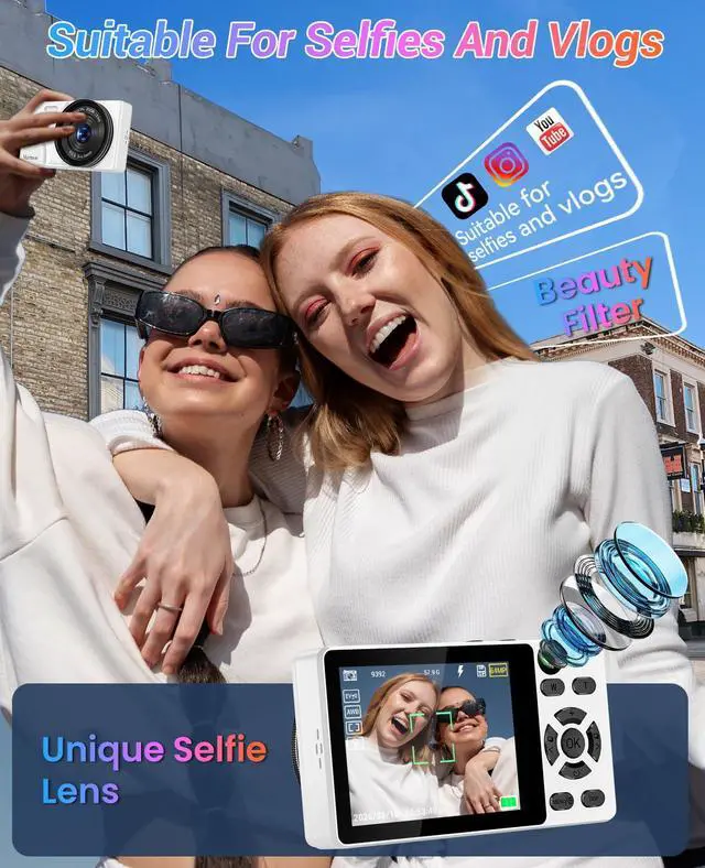 Alt view image 3 of 6 - 4K Digital Camera for Photography Autofocus,18X Zoom, 64MP Portable Pocket Camera for Vlogging Travel Video, Compact Point and Shoot Digital Camera for Beginners with 64GB Card