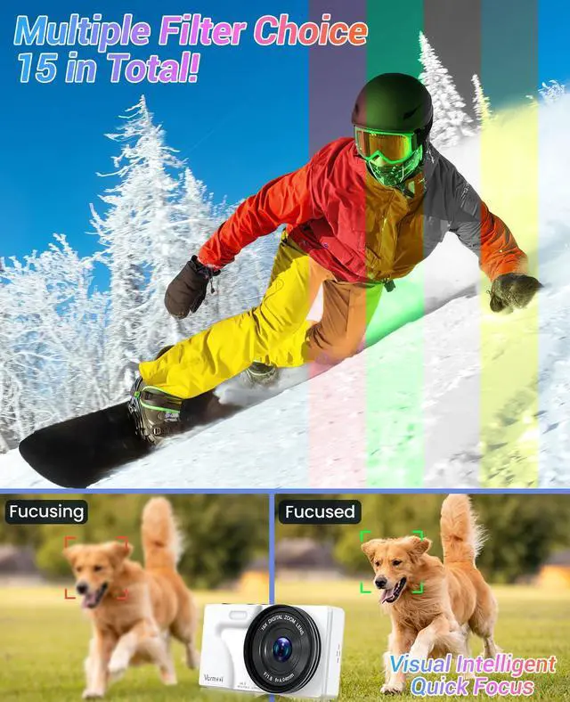Alt view image 6 of 6 - 4K Digital Camera for Photography Autofocus,18X Zoom, 64MP Portable Pocket Camera for Vlogging Travel Video, Compact Point and Shoot Digital Camera for Beginners with 64GB Card