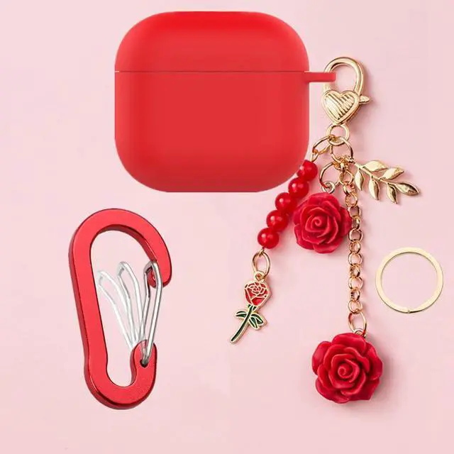 Alt view image 2 of 7 - Case for Airpods 4 Case with Cute Keychain, Silicone Shockproof Protective Cover Compatible with Airpods 4th Generation case Charging Headphone Case Cover for Women Girl (Red)