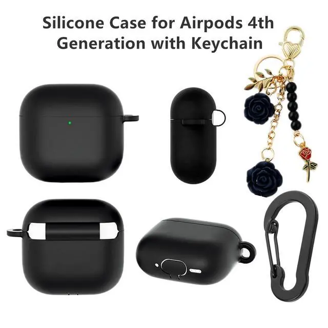 Alt view image 4 of 7 - Case for Airpods 4 Case with Cute Keychain, Silicone Shockproof Protective Cover Compatible with Airpods 4th Generation case Charging Headphone Case Cover for Women Girl (Red)
