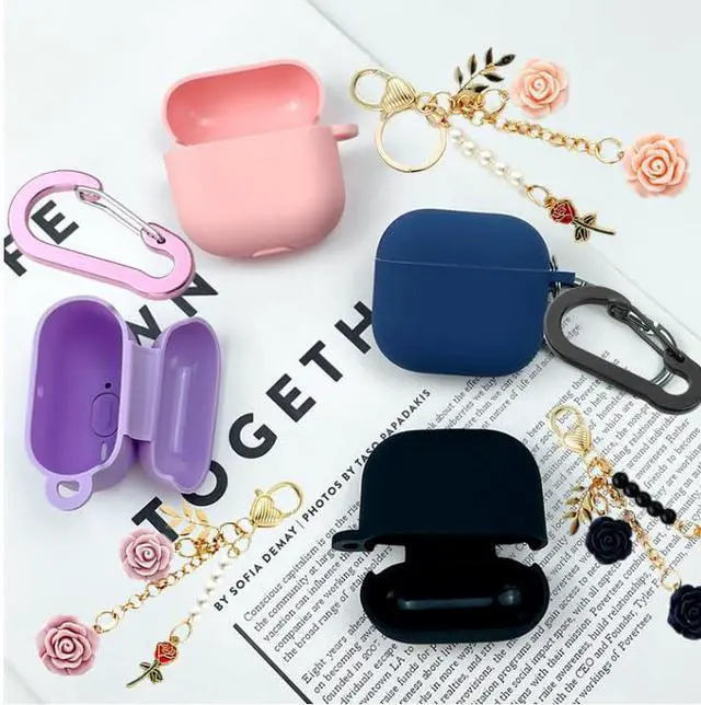 Alt view image 6 of 7 - Case for Airpods 4 Case with Cute Keychain, Silicone Shockproof Protective Cover Compatible with Airpods 4th Generation case Charging Headphone Case Cover for Women Girl (Red)