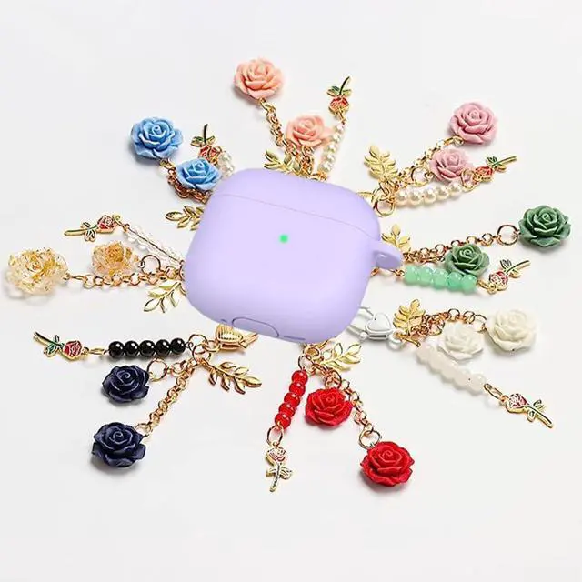 Alt view image 7 of 7 - Case for Airpods 4 Case with Cute Keychain, Silicone Shockproof Protective Cover Compatible with Airpods 4th Generation case Charging Headphone Case Cover for Women Girl (Red)