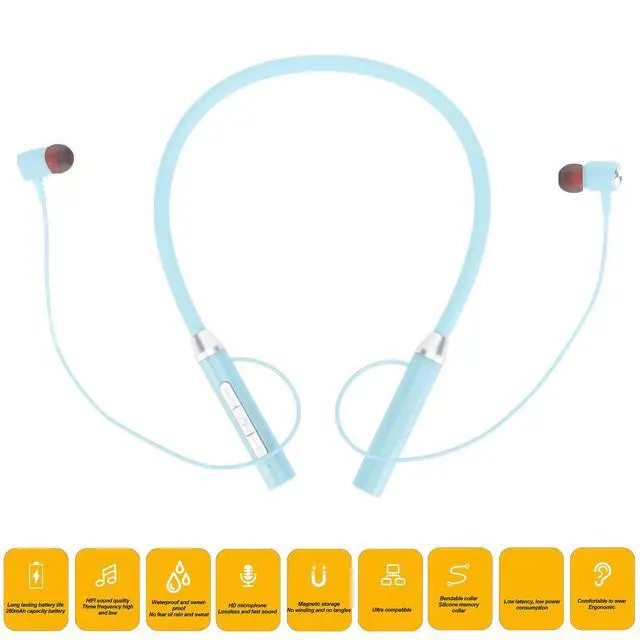 Alt view image 4 of 7 - Magnetic Earbuds, Neckband Headphones, 8H Playback, IPX5 Waterproof, 300H Standby Time, for Sport, Gym, Hiking (Blue)