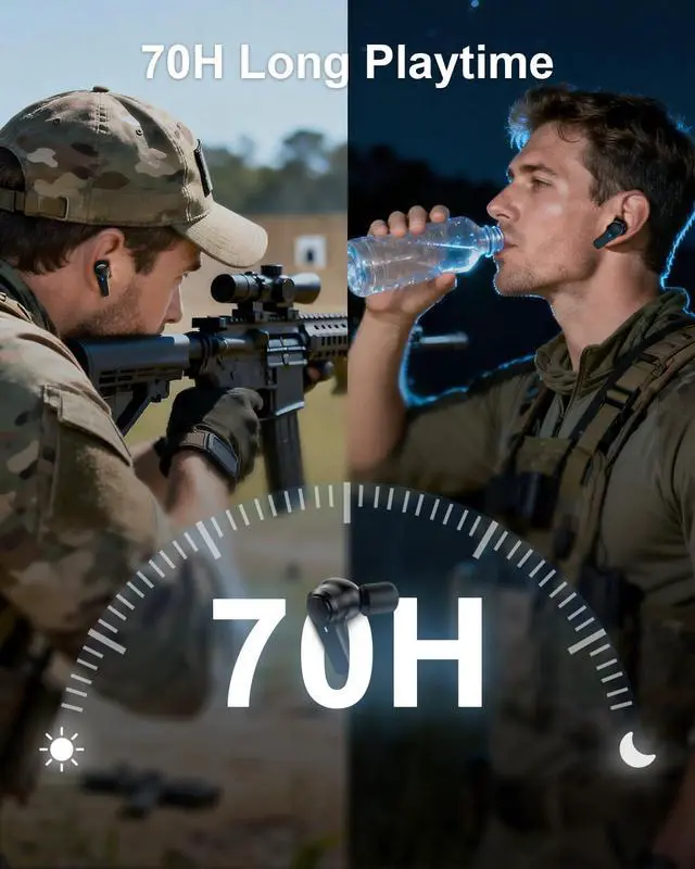 Alt view image 3 of 7 - Electronic Shooting Ear Protection Earbuds, 29dB SNR, 70H Playtime, Bluetooth 6.0 Hearing Protection Earplugs, IPX6 Waterproof, TWS & ENC Earbuds for Shooting, Ranges with 12pcs Ear Buds