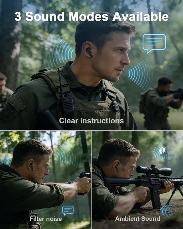 Alt view image 7 of 7 - Electronic Shooting Ear Protection Earbuds, 29dB SNR, 70H Playtime, Bluetooth 6.0 Hearing Protection Earplugs, IPX6 Waterproof, TWS & ENC Earbuds for Shooting, Ranges with 12pcs Ear Buds