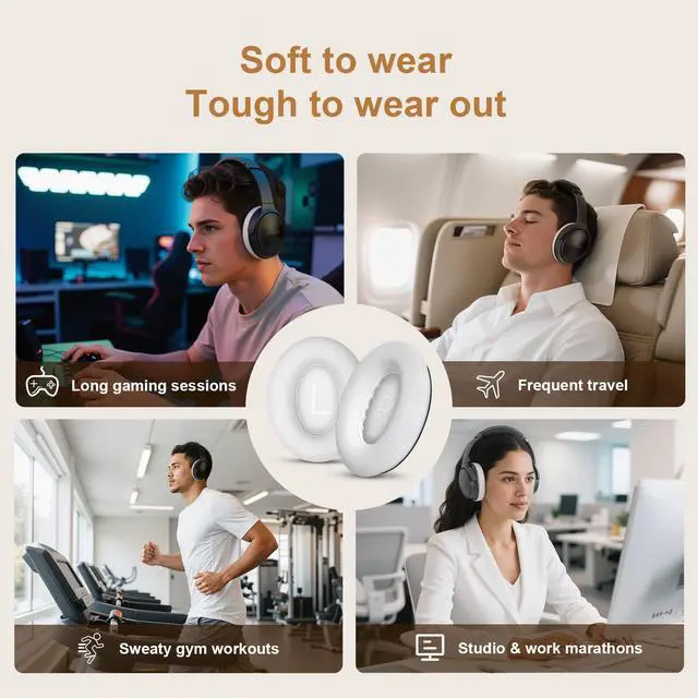 Alt view image 7 of 7 - Replacement Ear-Pads Cushions for Bose QuietComfort 45 35 35ii (QC-45 QC-35 QC-35 ii), Genuine Lambskin Ear Covers Compatible with QuietComfort SE (QC SE)/ New QuietComfort Headphones(White)