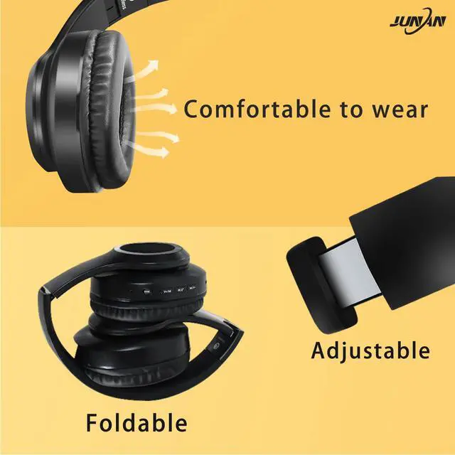 Alt view image 2 of 7 - Bluetooth Headphones Over-Ear,Foldable,Wireless and Wired Headset,Deep Bass,HiFi Stereo Audio,Low Latency Headphone,Built-in Microphone,SD/TF,FM Radio for Cellphone,PC,TV,etc