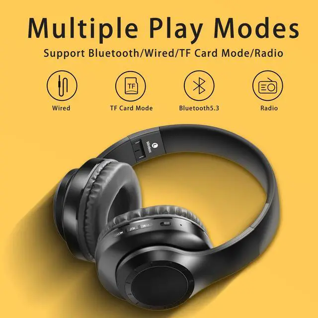 Alt view image 4 of 7 - Bluetooth Headphones Over-Ear,Foldable,Wireless and Wired Headset,Deep Bass,HiFi Stereo Audio,Low Latency Headphone,Built-in Microphone,SD/TF,FM Radio for Cellphone,PC,TV,etc