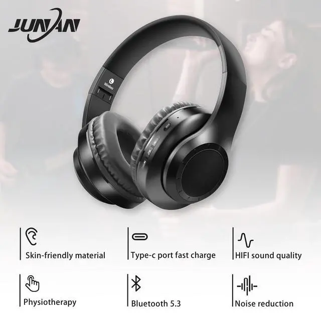 Alt view image 7 of 7 - Bluetooth Headphones Over-Ear,Foldable,Wireless and Wired Headset,Deep Bass,HiFi Stereo Audio,Low Latency Headphone,Built-in Microphone,SD/TF,FM Radio for Cellphone,PC,TV,etc