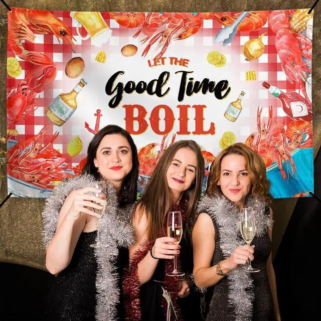 Alt view image 5 of 5 - Crawfish Banner Lobster Backdrop Sign Crab Seafood Boil Party Decor Shrimp Boil Party Supplies