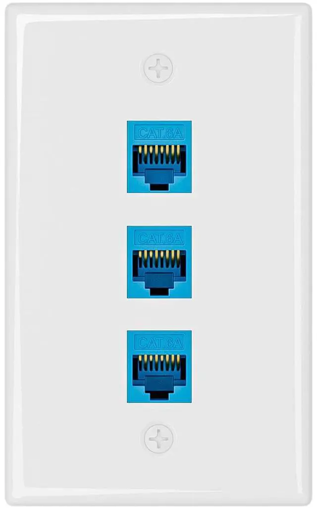 Main image of 1-Pack Cat6A Ethernet Wall Plate, 3-Port RJ45 Wall Plate, Blue | 3-Port Keystone Wall Plates with Cat 6A Coupler 10Gbit/s, Female to Female Cat6a Wall Plate, Cat6a/Cat6/5e, PoE