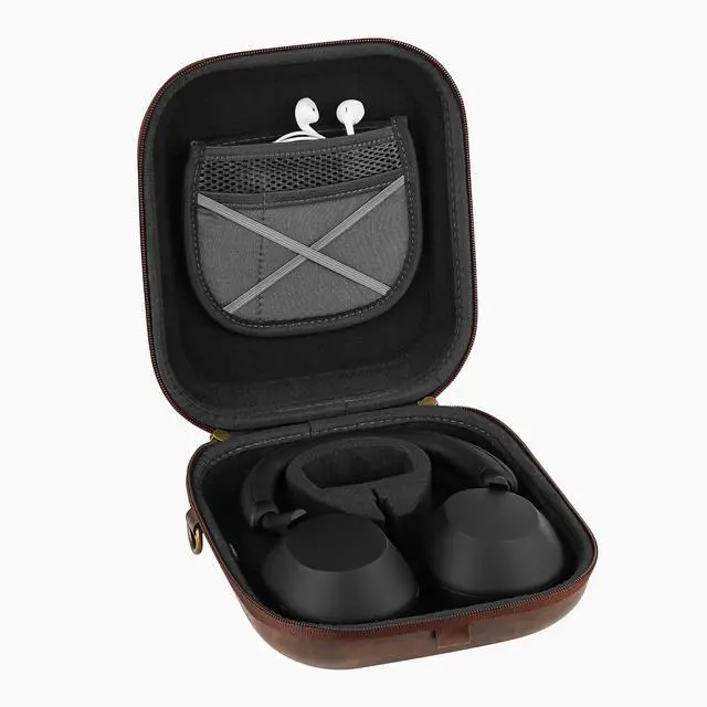 Alt view image 3 of 6 - Shield Headphones Case Compatible with Sony WH-1000XM5, Bose QC Ultra II, Skullcandy Crusher ANC 2 and More, Replacement Hard Shell Travel Carrying Bag with Cable Storage (Brown)