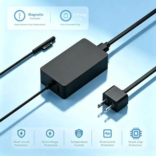 Alt view image 3 of 6 - 65W Laptop Charger Fit for Surface Pro 3 4 5 6 7 Laptop | For Surface Laptop 7/6/5/4/3/2/1, Go 3/2/ 1, with USB Port, Support 44W 36W