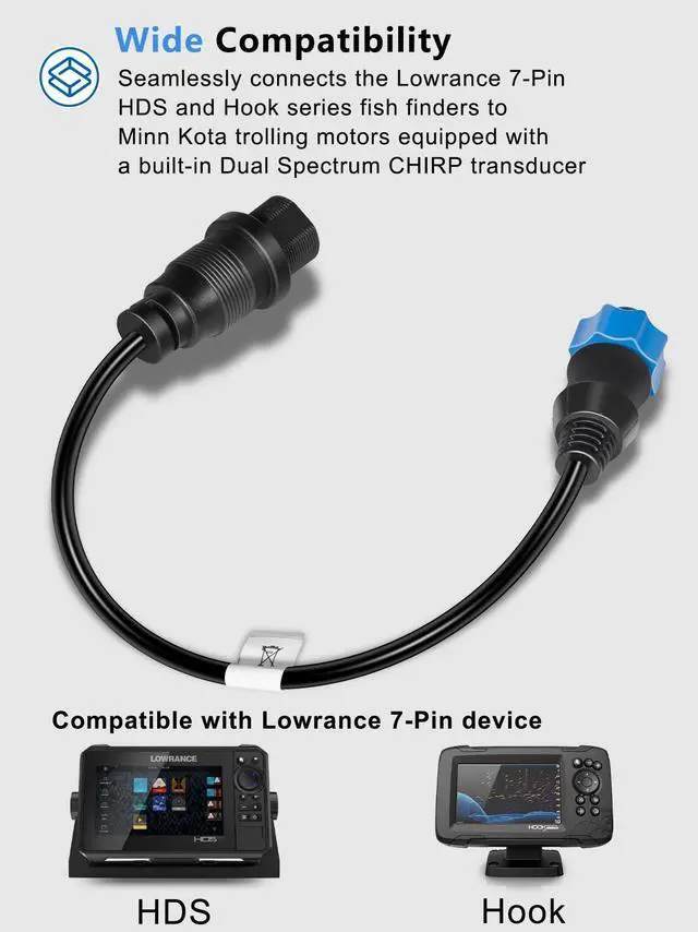 Alt view image 3 of 7 - Replacement for 1852077 Dual Spectrum Chirp Adapter Cable/MKR-DSC-10 Compatible with Lowrance 7-Pin Transducer, HDS and Hook Series Fish Finders