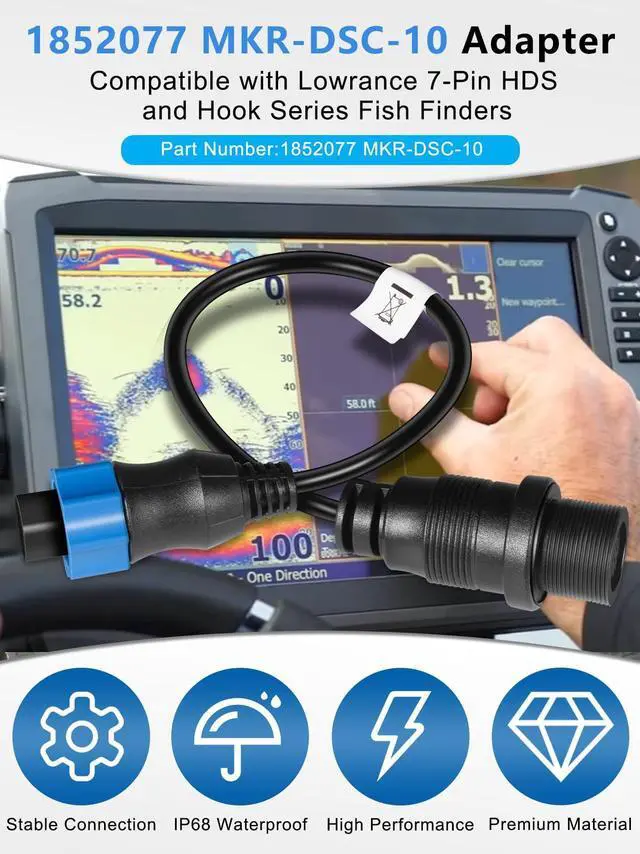 Alt view image 2 of 7 - Replacement for 1852077 Dual Spectrum Chirp Adapter Cable/MKR-DSC-10 Compatible with Lowrance 7-Pin Transducer, HDS and Hook Series Fish Finders