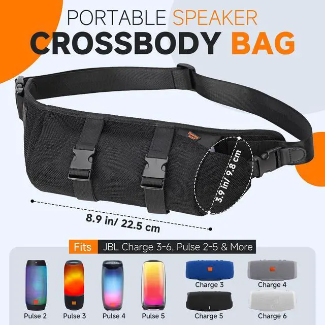 Alt view image 2 of 7 - Portable Speaker Crossbody Bag Adjustable Speaker Belt Bag Waist Pouch Soft Carrying Pouch for Bluetooth Speakers Pulse 2/3/4/5, Charge Essential 2/3/4/5/6 (Black)