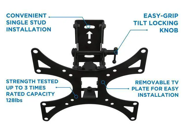 Alt view image 5 of 7 - Swivel TV Wall Mount for Single Stud Installation | Fits Up to 200x200 VESA Patterns for 23-42 Inch Flat Screen and Monitors | Adjustable Tilt and Extend | 66 Lbs Capacity, Black