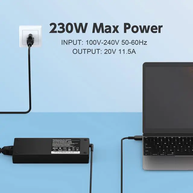 Alt view image 2 of 6 - 230W Laptop Charger Compatible with Legion 5 7 Series GX20L29347 and More AC Adapter Power Supply Cord