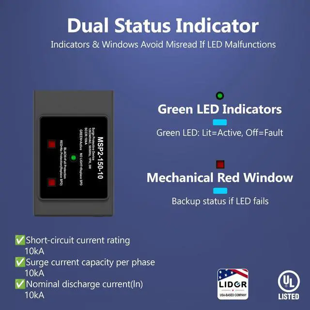 Alt view image 2 of 7 - Surge Protective Device Type 2 SPD, 120/240VAC Whole House Surge Protector, Plug-On Circuit Breaker Protection with LED Indicator, Compatible with Siemens Eaton GE Panels, UL Listed