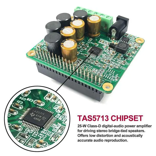 Alt view image 2 of 7 - RPI HiFi AMP HAT TAS5713 Amplifier Audio Module 25W Class-D Power Sound Card Expansion Board for Raspberry Pi 5 4 3 B+ Pi Zero Nichicon Capacitor
