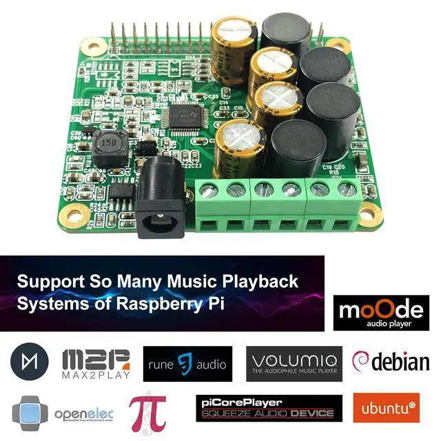 Alt view image 4 of 7 - RPI HiFi AMP HAT TAS5713 Amplifier Audio Module 25W Class-D Power Sound Card Expansion Board for Raspberry Pi 5 4 3 B+ Pi Zero Nichicon Capacitor