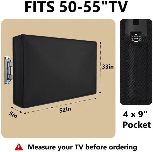Alt view image 2 of 6 - Outdoor TV Cover 50 to 55 Inch Weatherproof, Waterproof TV Cover for Outside 52"L X 33"H with Pocket, Thick 600D Oxford Cloth & PVC Waterproof Coating Protector -Black