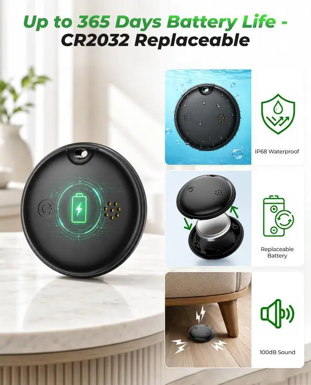 Alt view image 6 of 7 - 2026 Air Tags 4 Pack Tracker Tag for Android & iOS - Bluetooth Tracker with IP68 Waterproof, 100dB Alarm, Replaceable Battery, GPS Tracker Smart Tag for Luggage Keys Wallet Pets Kids, Airtag 4 Pack