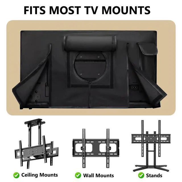 Alt view image 4 of 6 - Outdoor TV Cover 50 to 55 Inch Weatherproof, Waterproof TV Cover for Outside 52"L X 33"H with Pocket, Thick 600D Oxford Cloth & PVC Waterproof Coating Protector -Black