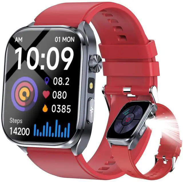 Main image of Advanced Health Smartwatch for Women Men with Real-Time Monitoring of Heart Rate, Sleep Quality and Stress Levels, Always-On DisplayBright Flashlight (Red)