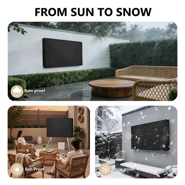 Alt view image 6 of 6 - Outdoor TV Cover 50 to 55 Inch Weatherproof, Waterproof TV Cover for Outside 52"L X 33"H with Pocket, Thick 600D Oxford Cloth & PVC Waterproof Coating Protector -Black