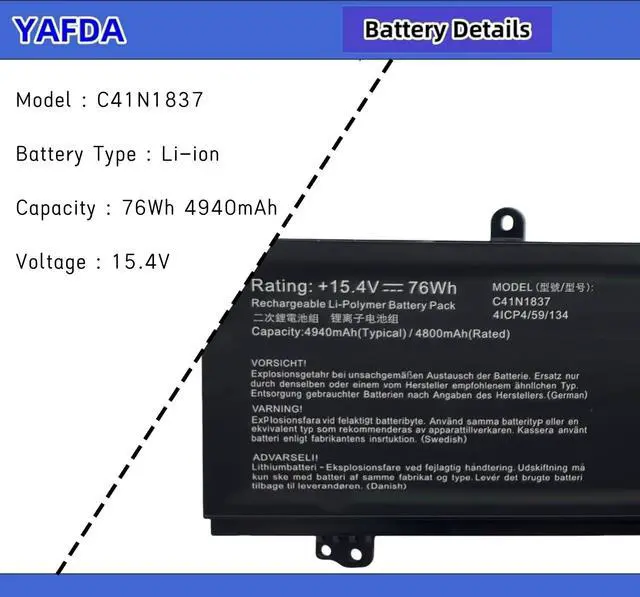 Alt view image 4 of 7 - C41N1837 New Laptop Battery Replacement for ASUS ROG Zephyrus S G15 GA501I GA502 GA502DU GA502GU GU502DU GX502GW GX532GV GU532GW GU502GV GU532GU GU532GV Notebook 0B200-03380100